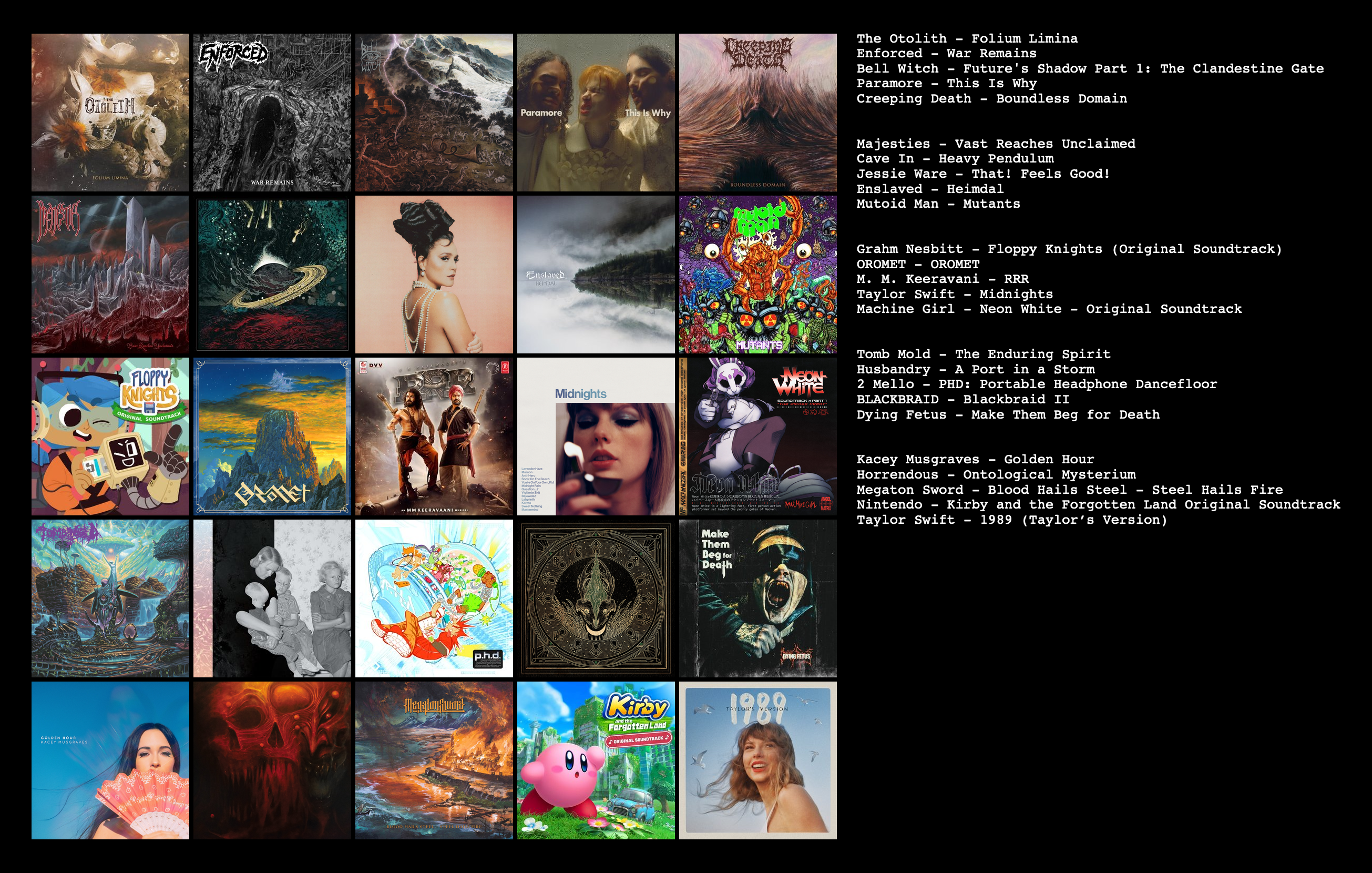 5x5 grid of album covers with album titles on the side